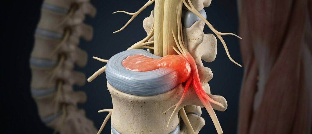 Disc Bulge/Herniation in the lumbar spine pinching a nerve.
